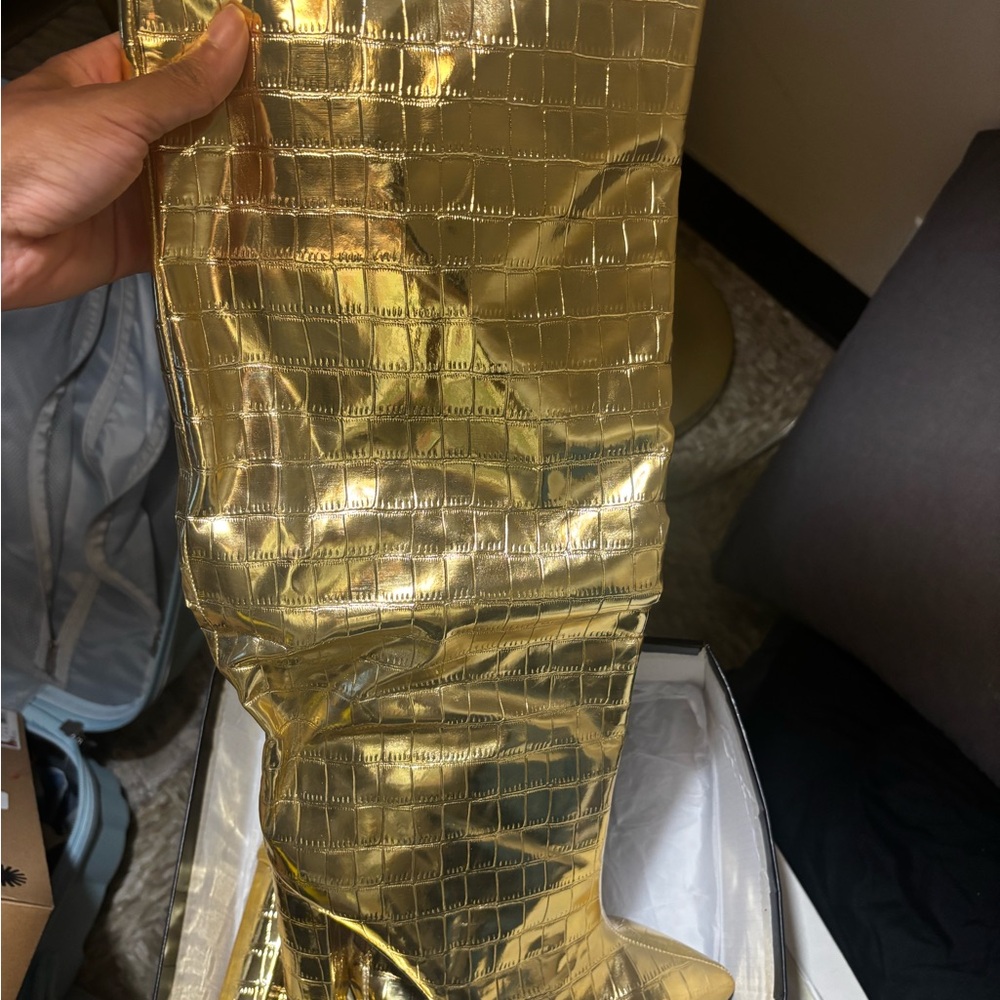 Gold Croc-Embossed Boots